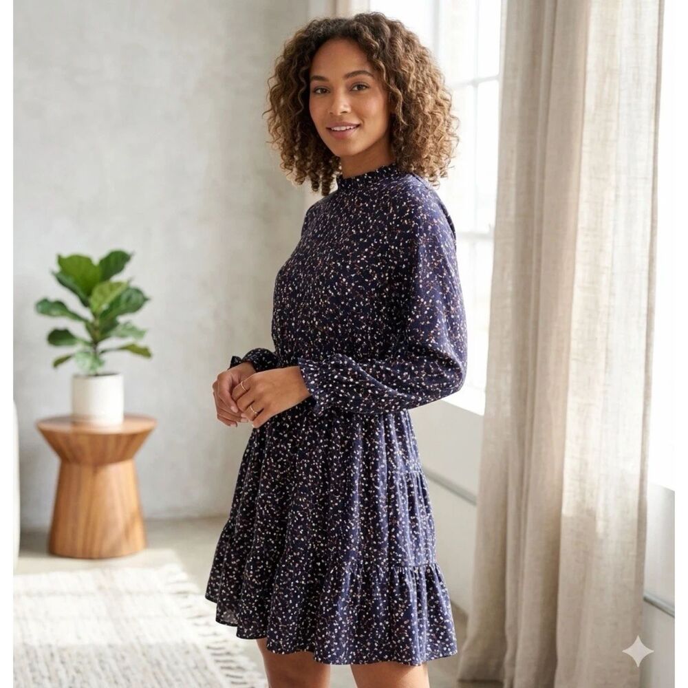 ASOS Yumi Kim Floral Dress 6 Blue Fit Flare Ruffle Hem Ruched babydoll whimsical